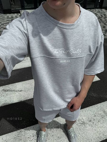Чоловічий oversize костюм футболка + шорти у світло-сірому кольорі нф1852 фото