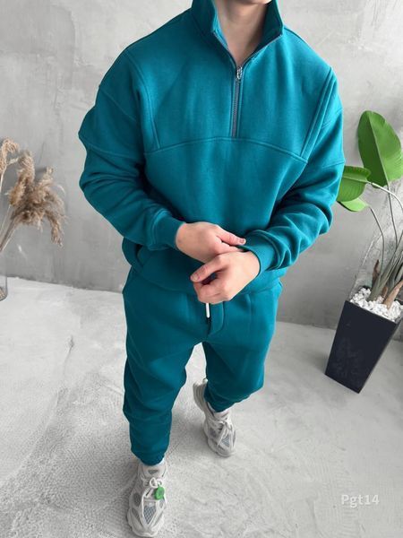 Мужской oversize костюм на флисе в зеленом цвете pgt14n фото
