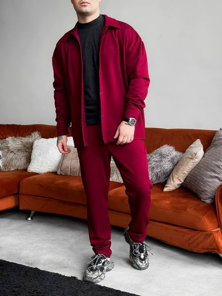Чоловічий oversize костюм сорочка + штани у червоному кольорі rb12 фото