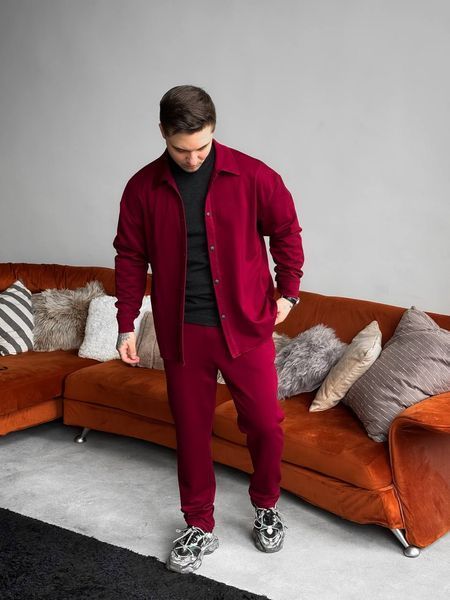 Чоловічий oversize костюм сорочка + штани у червоному кольорі rb12 фото