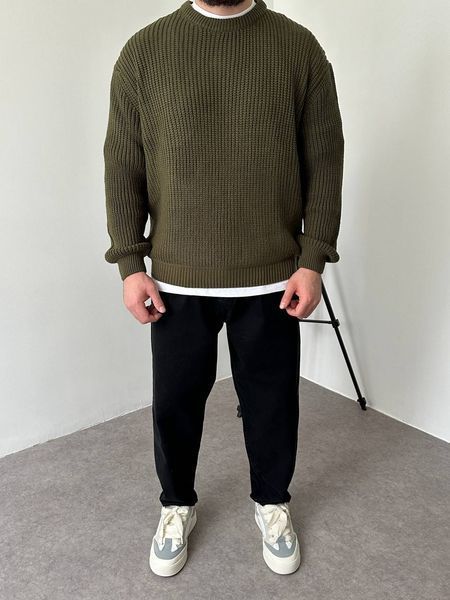 Мужской вязаный oversize свитер в цвете хаки la156 фото