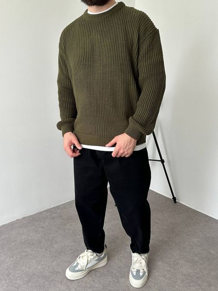 Мужской вязаный oversize свитер в цвете хаки la156 фото