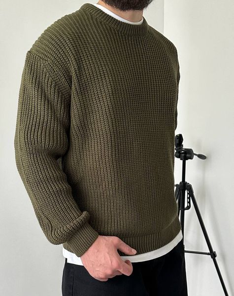 Мужской вязаный oversize свитер в цвете хаки la156 фото