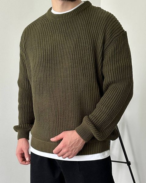 Мужской вязаный oversize свитер в цвете хаки la156 фото