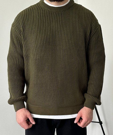 Мужской вязаный oversize свитер в цвете хаки la156 фото