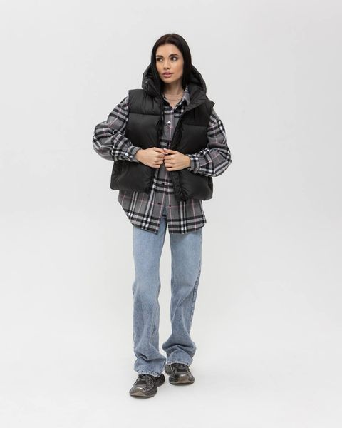 Жіноча oversize жилетка з капюшоном у чорному кольорі zh2 фото