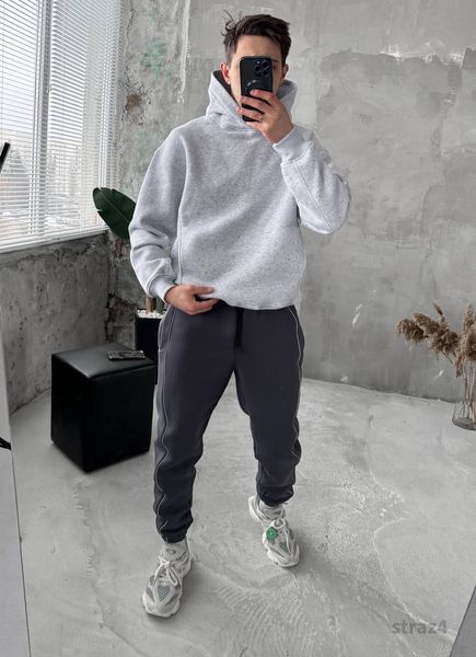 Чоловіче oversize худі зі стразами у світло-сірому кольорі straz4 фото