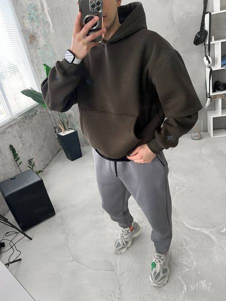 Чоловіче oversize худі на флісі у кольорі хакі vfic7 фото
