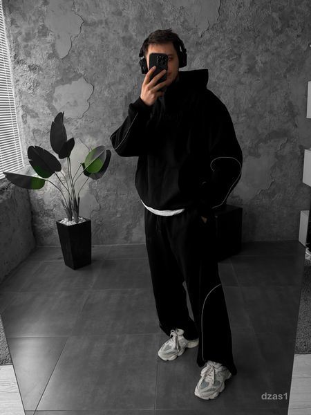 Мужской oversize спортивный костюм в черном цвете dzas1n фото