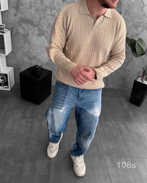 Чоловічий оверсайз светр у бежевому кольорі 108s фото
