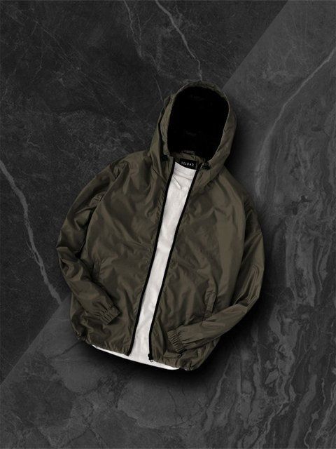 Мужская oversize ветровка с капюшоном в цвете хаки 1311000000006 фото