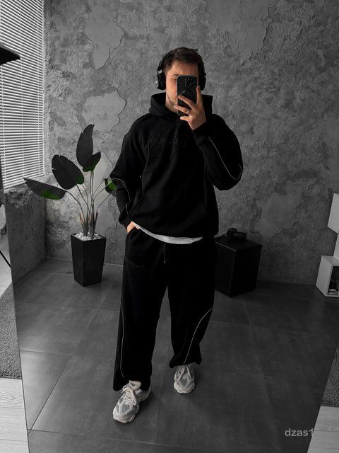 Мужской oversize спортивный костюм в черном цвете dzas1n фото